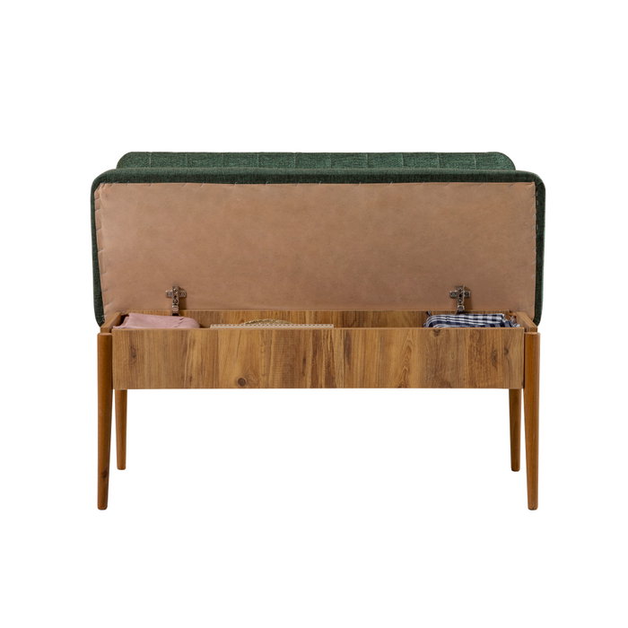 Hanah Home Banco Vina Bank Green, Atlantic - Banco moderno con almacenamiento, Pino Atlantico y Verde, 110x85x40 cm, Tablero melamina y Lino